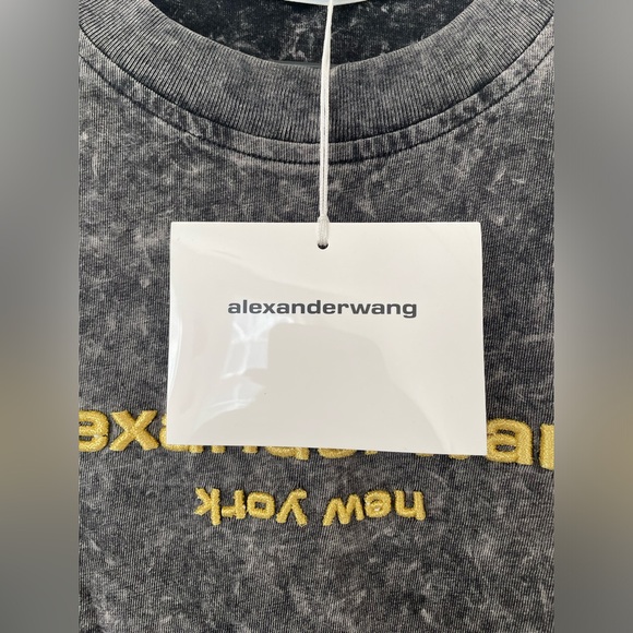 Alexander Wang Unisex Acid Washed Tee with Embroidered Logo in Acid Black - Picture 7 of 12